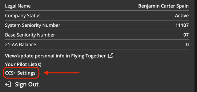 CCS+ Settings